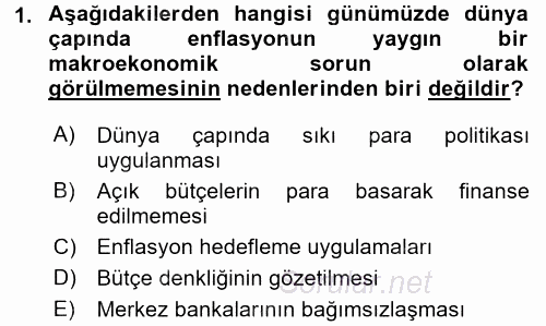 Ekonominin Güncel Sorunları 2016 - 2017 Dönem Sonu Sınavı 1.Soru
