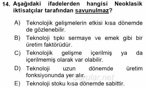 Ekonominin Güncel Sorunları 2016 - 2017 Dönem Sonu Sınavı 14.Soru