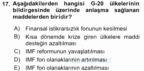 Ekonominin Güncel Sorunları 2016 - 2017 Dönem Sonu Sınavı 17.Soru