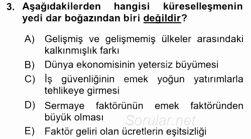 Ekonominin Güncel Sorunları 2016 - 2017 Dönem Sonu Sınavı 3.Soru