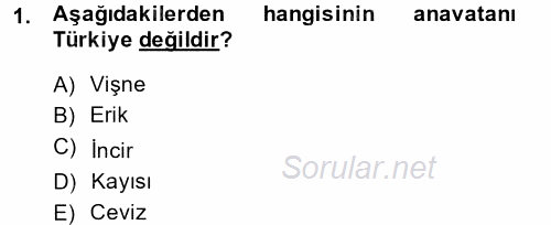 Peyzaj Çevre ve Tarım 2014 - 2015 Dönem Sonu Sınavı 1.Soru