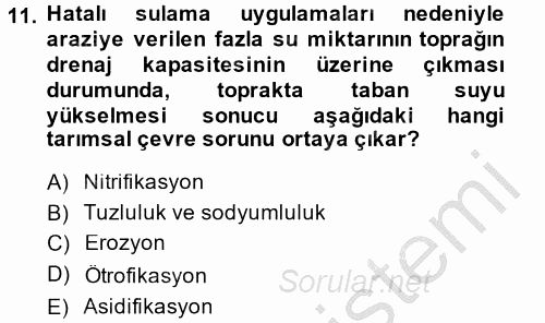 Peyzaj Çevre ve Tarım 2014 - 2015 Dönem Sonu Sınavı 11.Soru