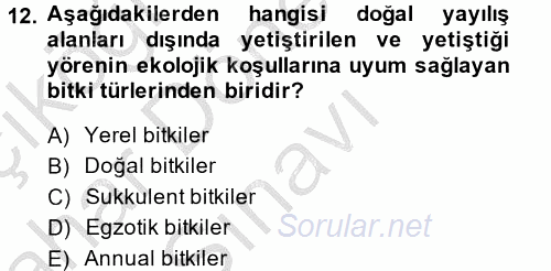 Peyzaj Çevre ve Tarım 2014 - 2015 Dönem Sonu Sınavı 12.Soru