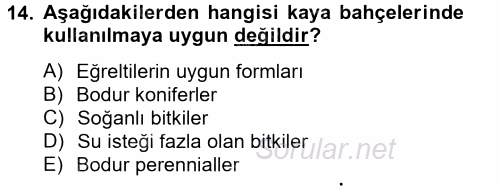 Peyzaj Çevre ve Tarım 2014 - 2015 Dönem Sonu Sınavı 14.Soru