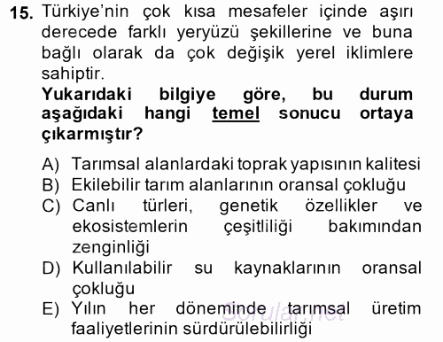 Peyzaj Çevre ve Tarım 2014 - 2015 Dönem Sonu Sınavı 15.Soru