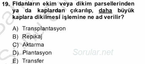 Peyzaj Çevre ve Tarım 2014 - 2015 Dönem Sonu Sınavı 19.Soru