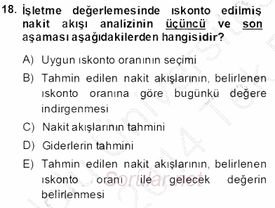 Emlak Finans ve Emlak Değerleme 2013 - 2014 Tek Ders Sınavı 18.Soru