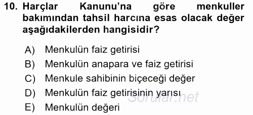 Damga Vergisi Ve Harçlar Bilgisi 2015 - 2016 Tek Ders Sınavı 10.Soru