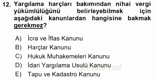 Damga Vergisi Ve Harçlar Bilgisi 2015 - 2016 Tek Ders Sınavı 12.Soru