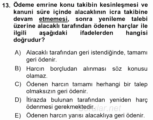 Damga Vergisi Ve Harçlar Bilgisi 2015 - 2016 Tek Ders Sınavı 13.Soru