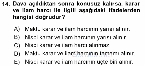 Damga Vergisi Ve Harçlar Bilgisi 2015 - 2016 Tek Ders Sınavı 14.Soru