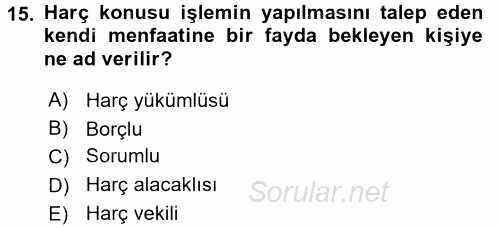 Damga Vergisi Ve Harçlar Bilgisi 2015 - 2016 Tek Ders Sınavı 15.Soru