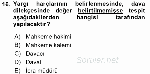 Damga Vergisi Ve Harçlar Bilgisi 2015 - 2016 Tek Ders Sınavı 16.Soru