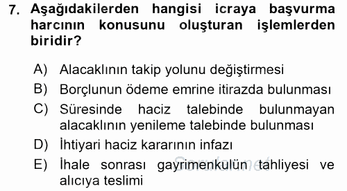 Damga Vergisi Ve Harçlar Bilgisi 2015 - 2016 Tek Ders Sınavı 7.Soru