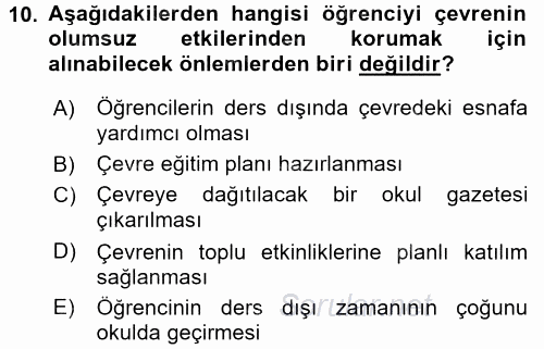 Sınıf Yönetimi 2016 - 2017 Dönem Sonu Sınavı 10.Soru