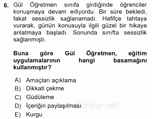 Sınıf Yönetimi 2016 - 2017 Dönem Sonu Sınavı 6.Soru