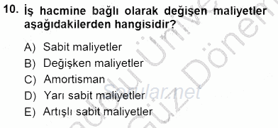 Yiyecek ve İçecek Yönetimi 2012 - 2013 Dönem Sonu Sınavı 10.Soru