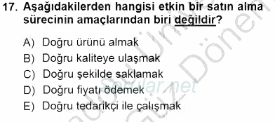 Yiyecek ve İçecek Yönetimi 2012 - 2013 Dönem Sonu Sınavı 17.Soru