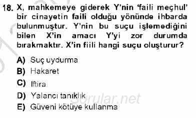 Ceza Hukuku 2013 - 2014 Dönem Sonu Sınavı 18.Soru