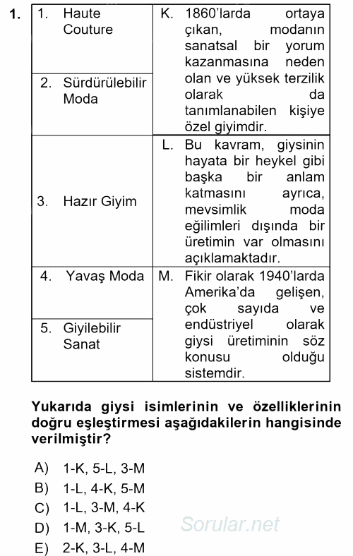 Moda Tasarım 2017 - 2018 Ara Sınavı 1.Soru