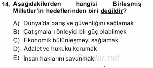 Uluslararası İlişkilere Giriş 2014 - 2015 Dönem Sonu Sınavı 14.Soru