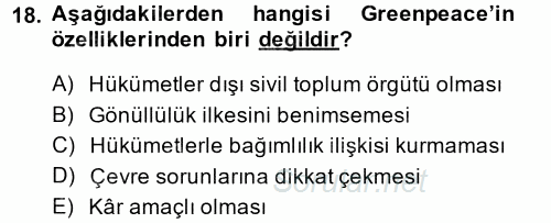 Uluslararası İlişkilere Giriş 2014 - 2015 Dönem Sonu Sınavı 18.Soru