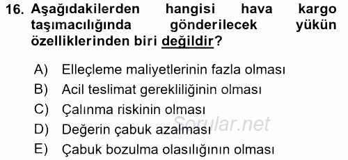 Ulaştırma Sistemleri 2017 - 2018 Ara Sınavı 16.Soru