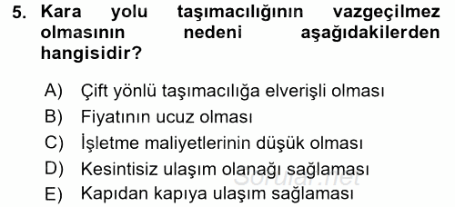 Ulaştırma Sistemleri 2017 - 2018 Ara Sınavı 5.Soru