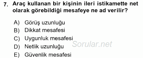 Ulaştırma Sistemleri 2017 - 2018 Ara Sınavı 7.Soru