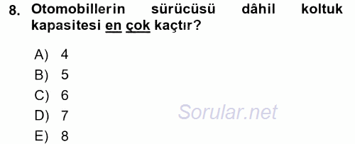 Ulaştırma Sistemleri 2017 - 2018 Ara Sınavı 8.Soru