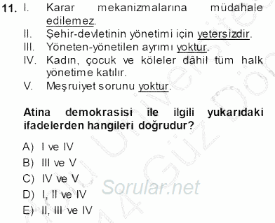 Siyaset Felsefesi 1 2013 - 2014 Dönem Sonu Sınavı 11.Soru