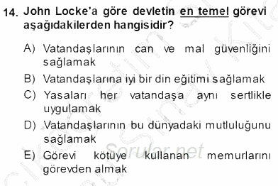 Siyaset Felsefesi 1 2013 - 2014 Dönem Sonu Sınavı 14.Soru