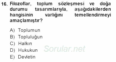 Siyaset Felsefesi 1 2013 - 2014 Dönem Sonu Sınavı 16.Soru
