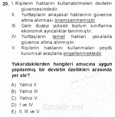 Siyaset Felsefesi 1 2013 - 2014 Dönem Sonu Sınavı 20.Soru