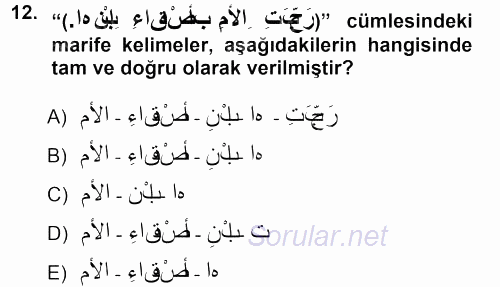 Arapça 1 2012 - 2013 Ara Sınavı 12.Soru