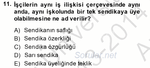 Toplu İş Hukuku 2013 - 2014 Ara Sınavı 11.Soru