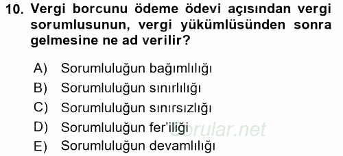 Genel Vergi Hukuku 2017 - 2018 Dönem Sonu Sınavı 10.Soru