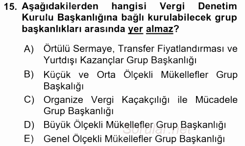 Genel Vergi Hukuku 2017 - 2018 Dönem Sonu Sınavı 15.Soru