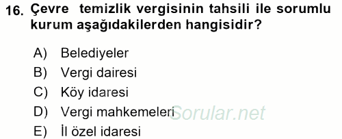 Genel Vergi Hukuku 2017 - 2018 Dönem Sonu Sınavı 16.Soru