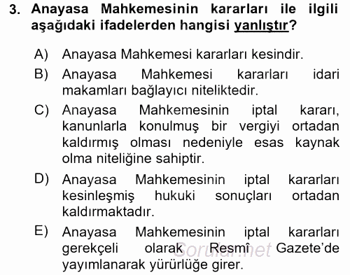 Genel Vergi Hukuku 2017 - 2018 Dönem Sonu Sınavı 3.Soru