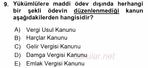Genel Vergi Hukuku 2017 - 2018 Dönem Sonu Sınavı 9.Soru