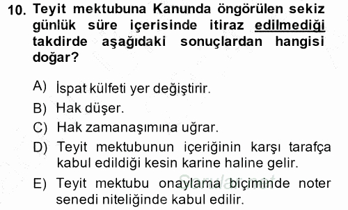 Ticaret Hukuku 1 2014 - 2015 Ara Sınavı 10.Soru