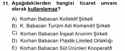 Ticaret Hukuku 1 2014 - 2015 Ara Sınavı 11.Soru