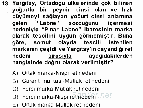 Ticaret Hukuku 1 2014 - 2015 Ara Sınavı 13.Soru