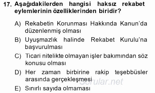 Ticaret Hukuku 1 2014 - 2015 Ara Sınavı 17.Soru