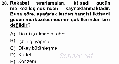 Ticaret Hukuku 1 2014 - 2015 Ara Sınavı 20.Soru