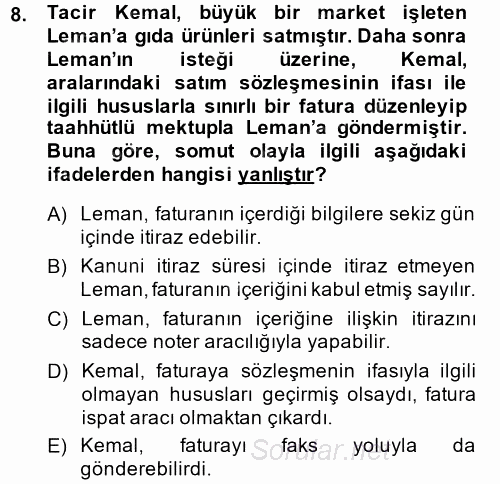 Ticaret Hukuku 1 2014 - 2015 Ara Sınavı 8.Soru