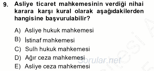 Ticaret Hukuku 1 2014 - 2015 Ara Sınavı 9.Soru