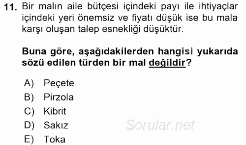 Hayvancılık Ekonomisi 2016 - 2017 3 Ders Sınavı 11.Soru