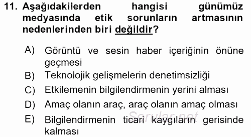 Basın Fotoğrafçılığı 2015 - 2016 Dönem Sonu Sınavı 11.Soru